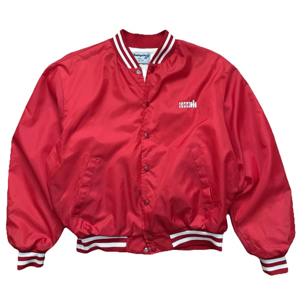 Vintage 80s 90s Case IH Red Snap-Up Jacket XL Swingster USA Made Varsity Bomber
